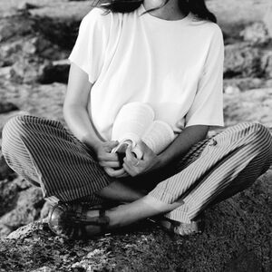 Green w blue stripe wide leg linen pants